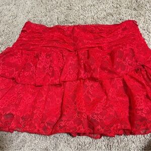 Red Lace Tiered Mini Skirt